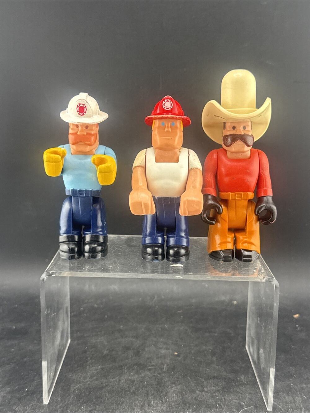 Vintage Fisher Price Husky Helpers Figures Lot Fireman Chief Cowboy 1970s 1980s